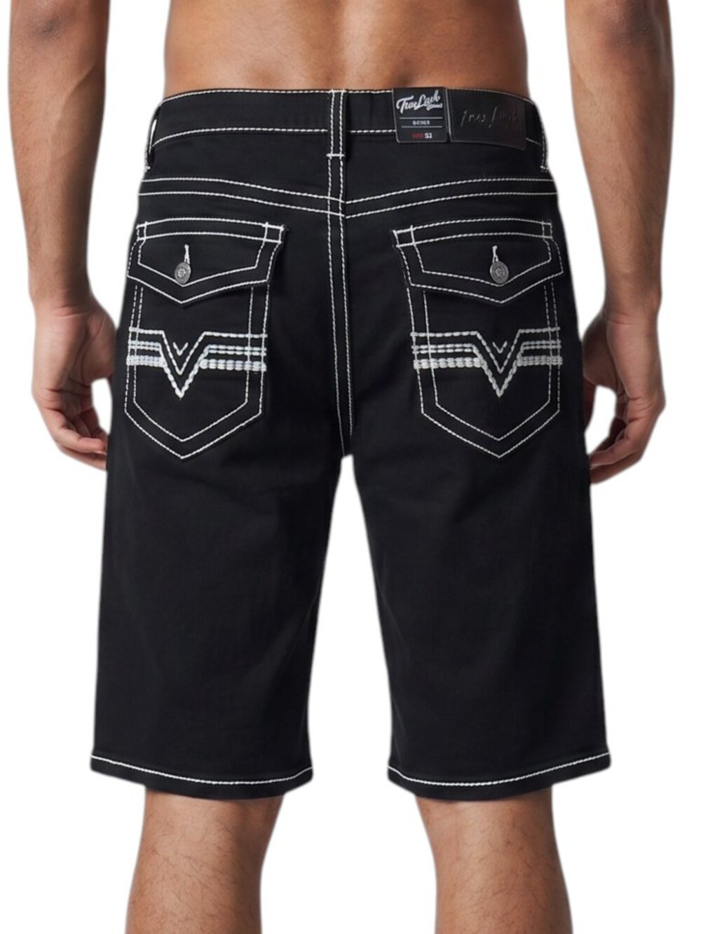 True Luck Men's Jean Shorts Black Thick Stitch Pockets Stretch Denim Jorts NWT